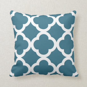 Trendy Clover Pattern in Teal Blue and White Throw Pillow
