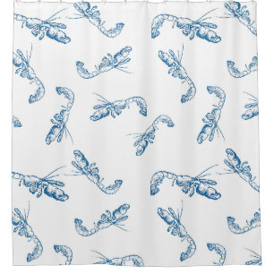 Trendy Coastal Aesthetic Indigo Blue Shrimp Toile