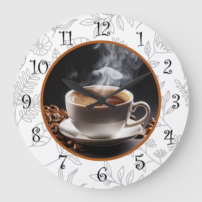 Trendy Coffee Floral Kitchen Wall Clocks (Front)