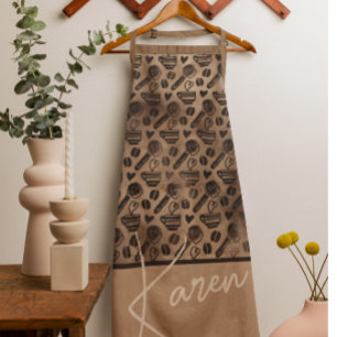 Trendy Coffee Lover Pattern Personalized Name Apro Apron