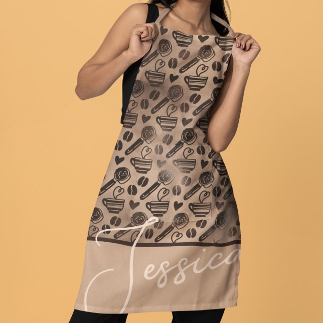 Trendy Coffee Lover Pattern Personalized Name Apro Apron (Creator Uploaded)