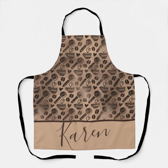 Trendy Coffee Lover Pattern Personalized Name Apron (Front)