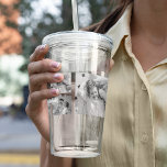 Trendy Collage Family Photo Black & White Initial Acrylic Tumbler<br><div class="desc">Introducing our Trendy Collage Five Family Photo Black & White with Initial in Centre . This personalized and stylish collage is the perfect way to showcase your family's cherished memories in a modern and elegant way. Featuring a sleek black and white colour scheme, this collage allows you to highlight four...</div>
