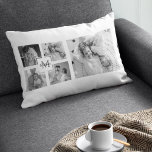 Trendy Collage Family Photo Black & White Initial Lumbar Pillow<br><div class="desc">Introducing our Trendy Collage Five Family Photo Black & White with Initial in Centre . This personalized and stylish collage is the perfect way to showcase your family's cherished memories in a modern and elegant way. Featuring a sleek black and white colour scheme, this collage allows you to highlight four...</div>