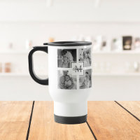 Trendy Collage Family Photo Black & White Initial