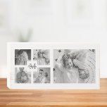 Trendy Collage Family Photo Black & White Initial Wooden Box Sign<br><div class="desc">Introducing our Trendy Collage Five Family Photo Black & White with Initial in Centre . This personalized and stylish collage is the perfect way to showcase your family's cherished memories in a modern and elegant way. Featuring a sleek black and white colour scheme, this collage allows you to highlight four...</div>