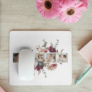 Trendy Collage Family Photo Colourful Flowers Gift Mouse Pad