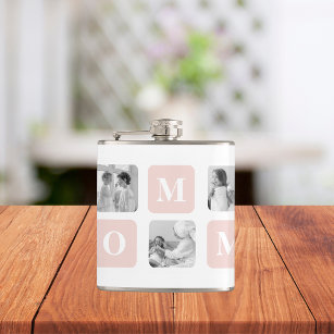Trendy Collage Photo & Pastel Pink Best Mommy Gift Hip Flask