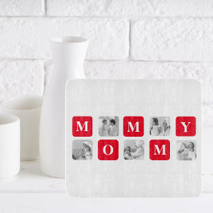 Trendy Collage Photo & Red Best Mommy Gift Cutting Board