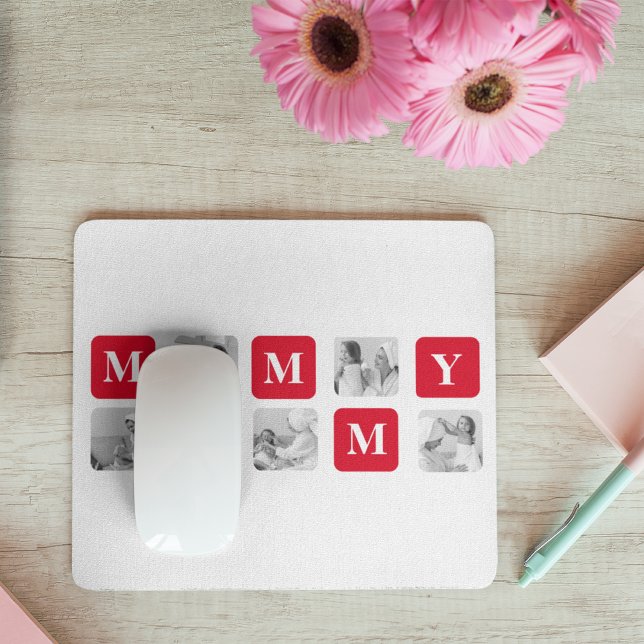 Trendy Collage Photo & Red Best Mommy Gift Mouse Pad (Creator Uploaded)