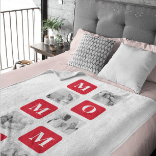 Trendy Collage Photo & Red Best Mommy Gift Sherpa Blanket
