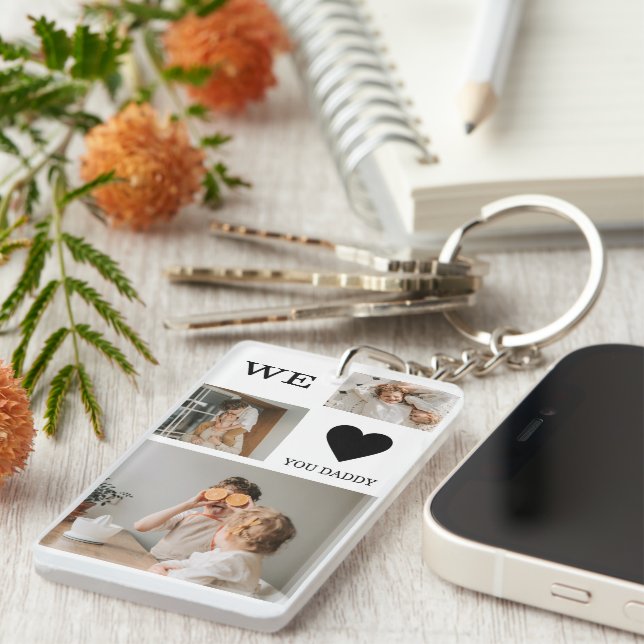 Trendy Collage Photo & We Love You Daddy Gift Keychain (Front Right)