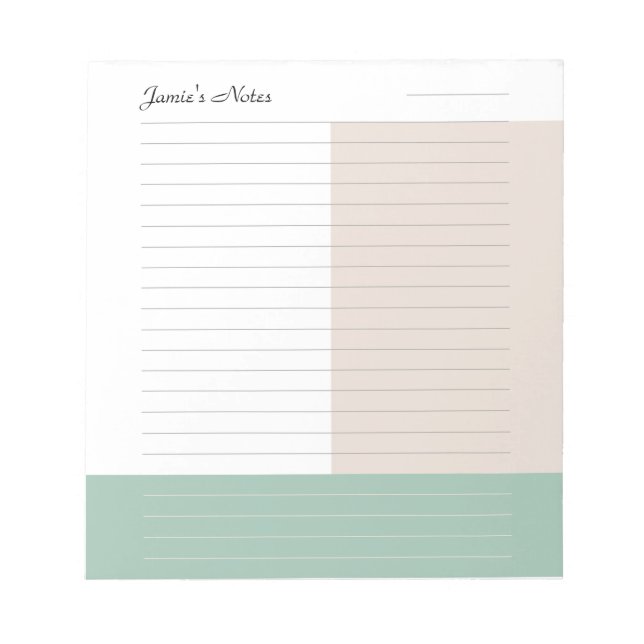 Trendy Colorblock Green Lined  Notepad (Front)