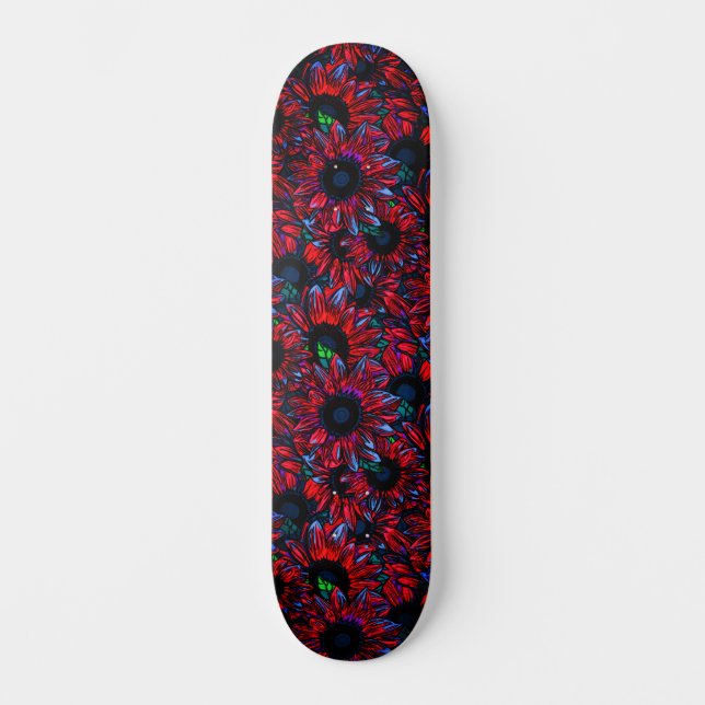 Trendy Colorful Abstract Pink Sunflowers Skateboard (Front)