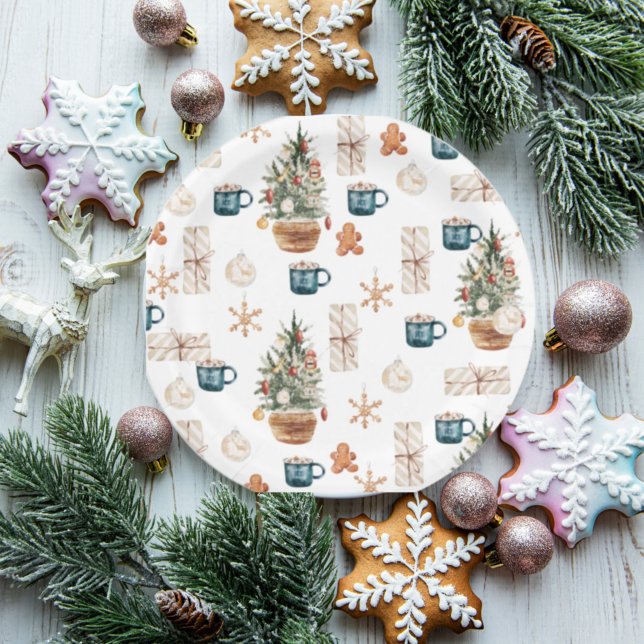 Trendy Colorful Christmas Pattern | Watercolor Paper Plate (Creator Uploaded)