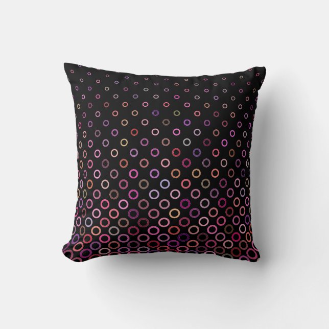 Trendy Colorful Circles Pattern on Black Throw Pillow (Front)