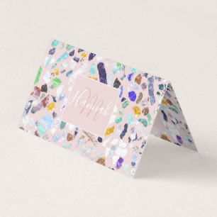 Trendy Colorful Shiny Stones Terrazzo Pink Design Business Card