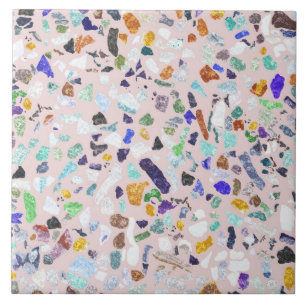 Trendy Colorful Shiny Stones Terrazzo Pink Design Tile