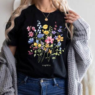 Trendy Colorful Wildflowers with Monogram T-Shirt