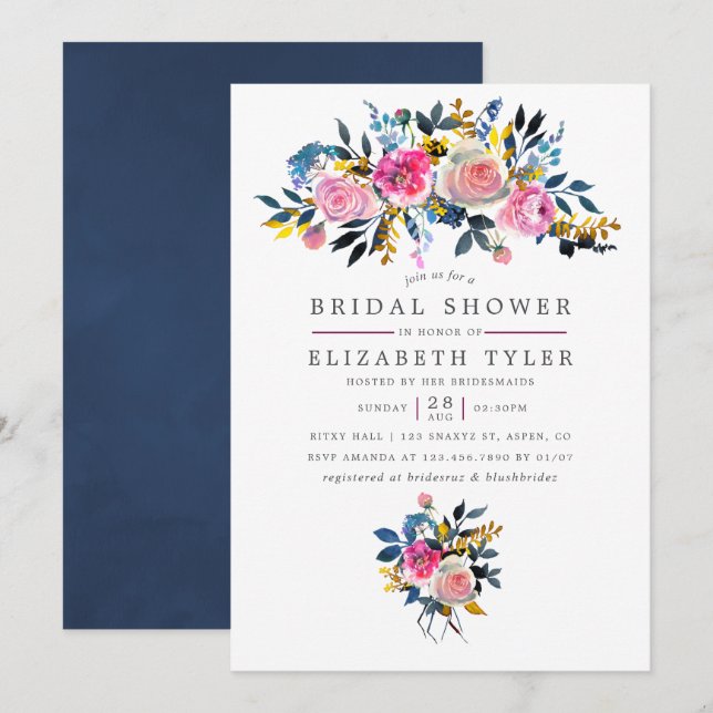 Trendy Colorways Watercolor Floral Bridal Shower Invitation (Front/Back)