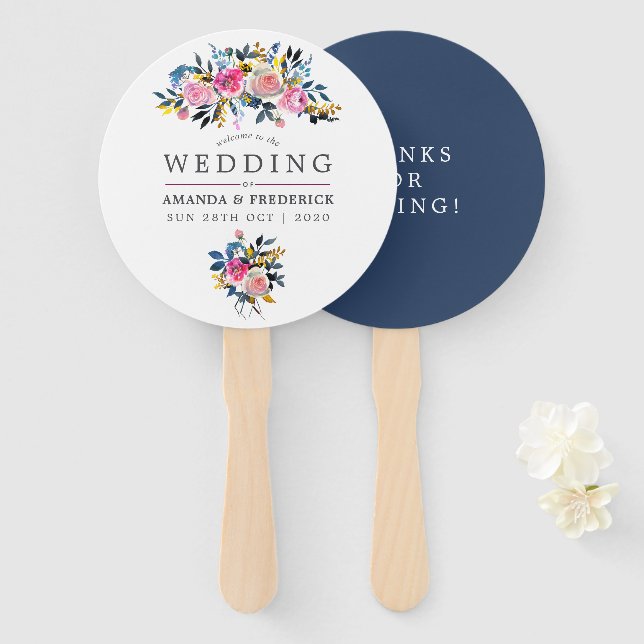 Trendy Colorways Watercolor Floral Favour Hand Fan (Front and Back)