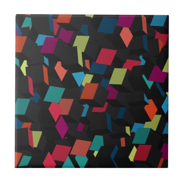 Trendy Colourful Abstract Geometric Cube Pattern C Tile (Front)