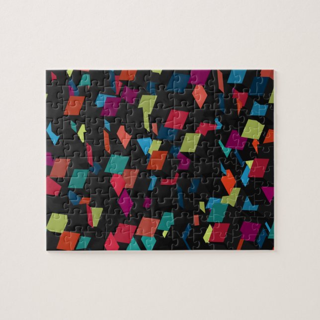 Trendy Colourful Abstract Geometric Cube Pattern Jigsaw Puzzle (Horizontal)