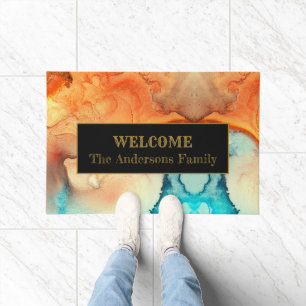 Trendy Colourful Abstract Marbled Welcome  Doormat