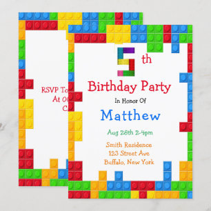 Trendy Colourful Building Blocks 5th Birthday Part Invitation