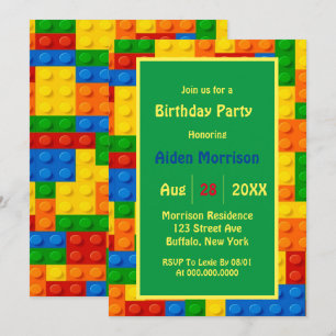 Trendy Colourful Building Blocks Birthday Party Invitation