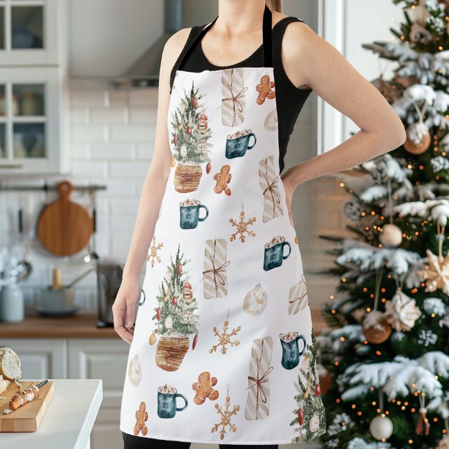 Trendy Colourful Christmas Pattern | Watercolor Apron (Creator Uploaded)