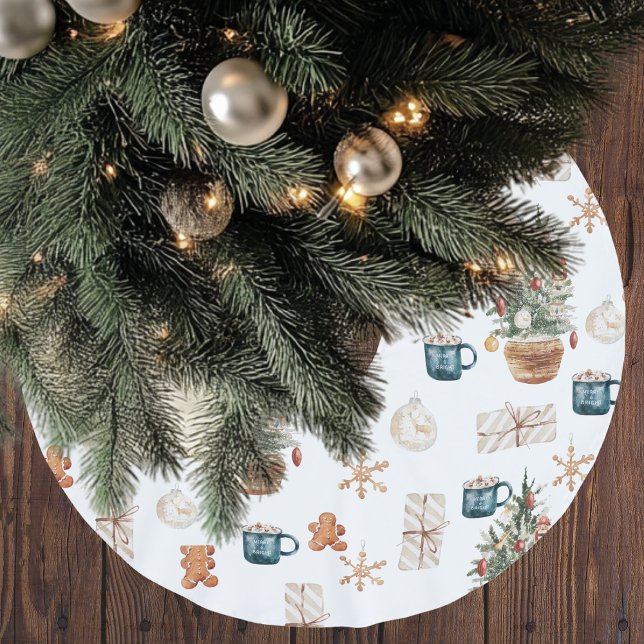 Trendy Colourful Christmas Pattern | Watercolor Brushed Polyester Tree Skirt (Creator Uploaded)
