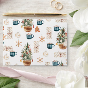 Trendy Colourful Christmas Pattern Watercolor Envelope