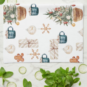 Trendy Colourful Christmas Pattern   Watercolor Kitchen Towel