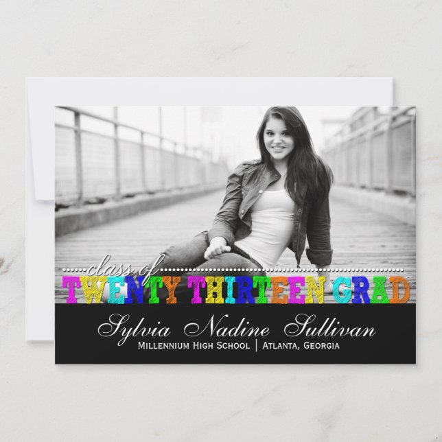 Trendy Colourful Class of 2013 Perseverance Grad Invitation (Front)