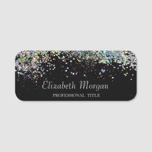 Trendy Colourful Confetti Black Name Tag