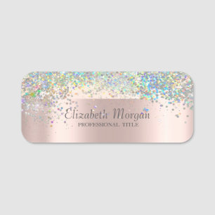 Trendy Colourful Confetti,Rose Gold Name Tag