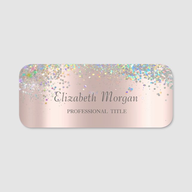 Trendy Colourful Confetti,Rose Gold Name Tag (Front)