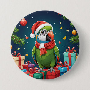 Trendy Colourful Cute Christmas Parrot Santa Claus 3 Inch Round Button