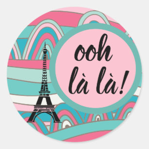 Trendy Colourful Eiffel Tower Ooh la la!/ Monogram Classic Round Sticker