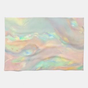 Trendy colourful faux holographic opal kitchen towel