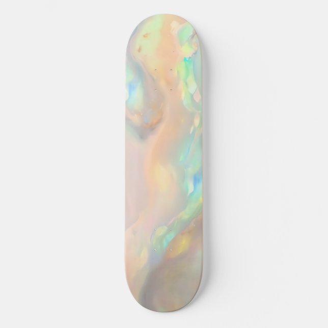 Trendy colourful faux holographic opal skateboard (Front)