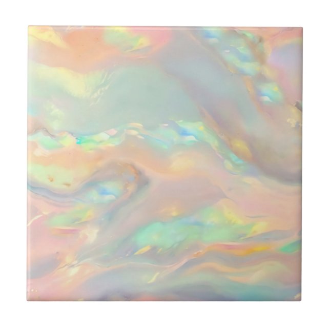 Trendy colourful faux holographic opal tile (Front)