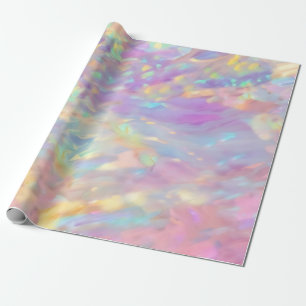 Trendy colourful faux holographic opal wrapping paper