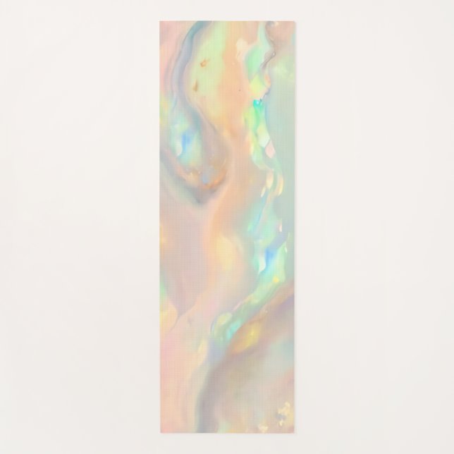 Trendy colourful faux holographic opal yoga mat (Front)