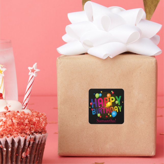 Trendy Colourful Festive Happy Birthday Square Sticker (Party)