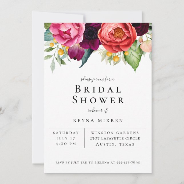 Trendy Colourful Floral Bridal Shower Invitation (Front)