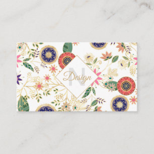 Trendy Colourful Folk Floral Original Golden Desig Business Card