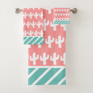 Trendy Colourful Geo Cactus Pattern Bath Towel Set