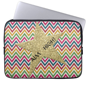 Trendy Colourful Glitter Zigzag Chevron-Aim High! Laptop Sleeve